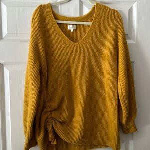 Lou & Grey Mustard Yellow Pullover V-Neck Side Tie Knit Sweater. Size s